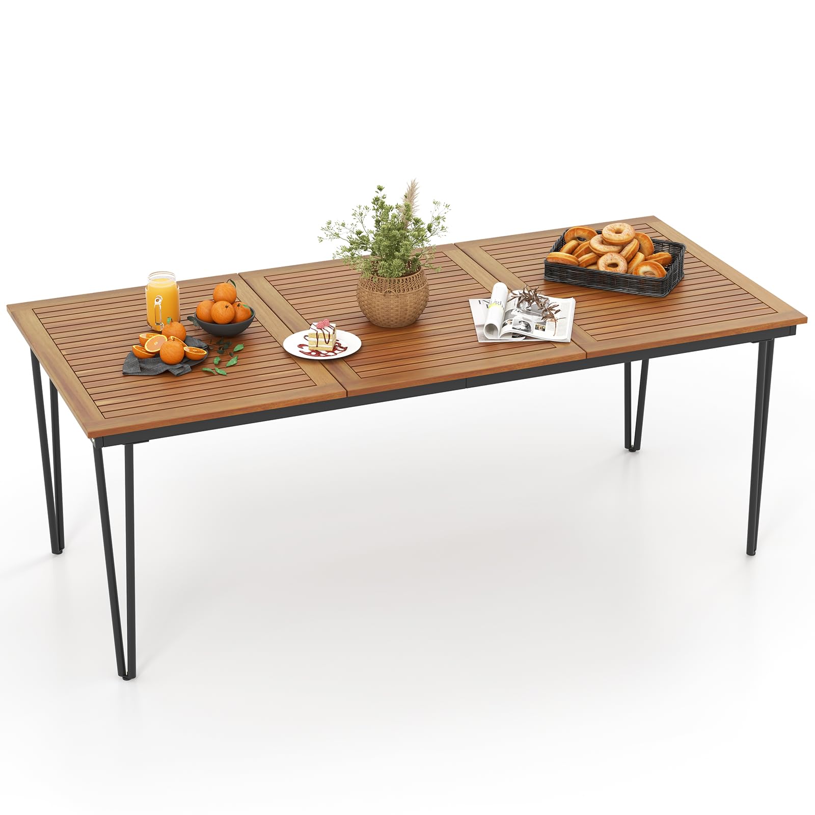 Tangkula 79 Inch Outdoor Dining Table, 8-Person Patio Table with 1.9 Inch Umbrella Hole